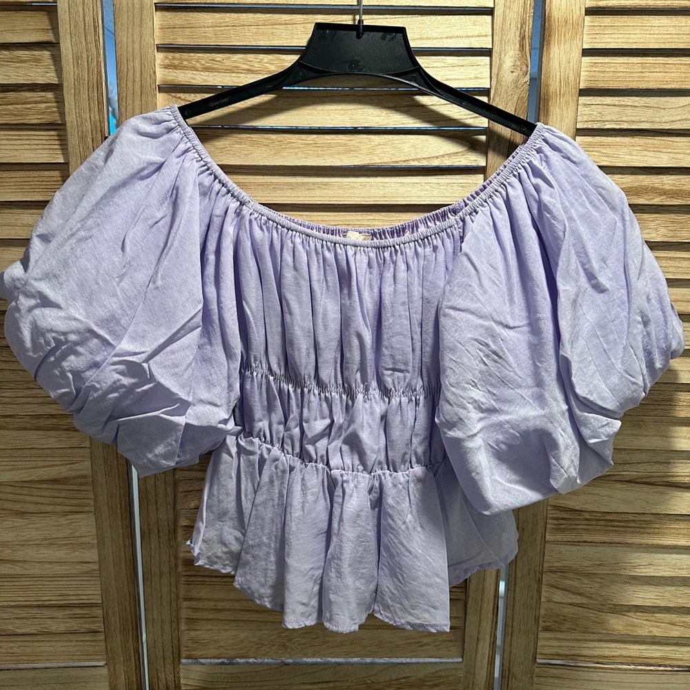 Lilac Off-Shoulder Puff Sleeve Blouse